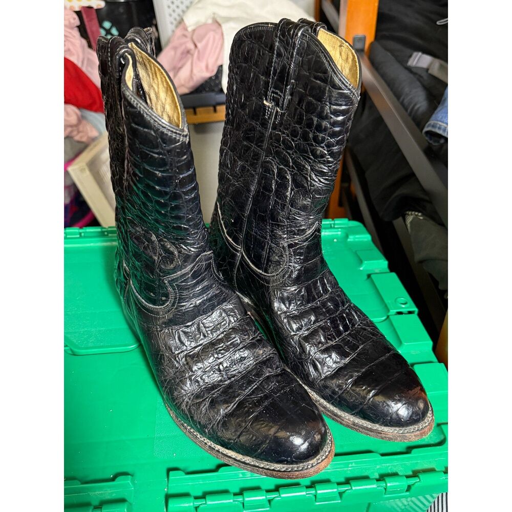 Vintage Rudel Black Alligator Leather Cowboy Boots